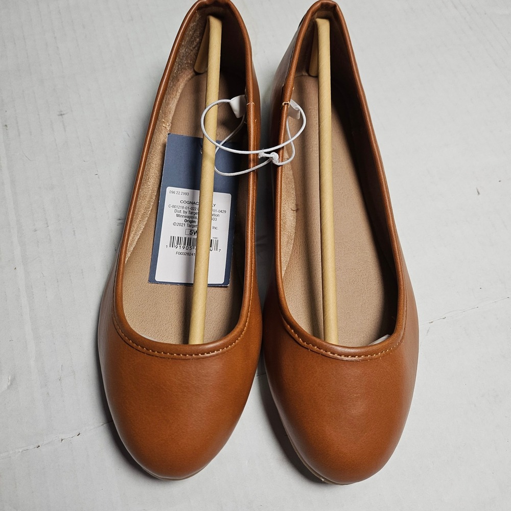 Universal Thread Everly Cognac Brown Faux Leather Ballet Flats Memory Foam 5W